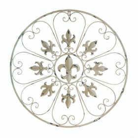 Round Fleur De Lis Wall Art Decor - Elegant Circular Metal Wall Hanging