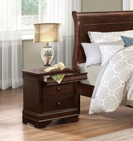 Louis Philippe Style 1pc Nightstand of Drawers Brown Cherry Finish Okume Veneer Bedroom Furniture