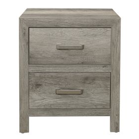 Transitional Aesthetic Bedroom Nightstand Faux Wood Veneer Weathered Gray Finish Nickel Hardware Bed Side Table