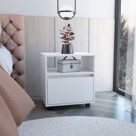 Austin Nightstand; Casters; Single Drawer-White