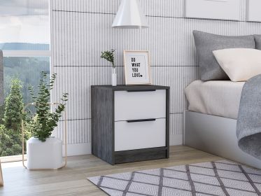 Kaia Nightstand; Two Drawers; Metal Handle -Smokey Oak / White