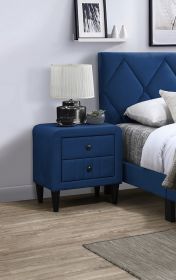 Navy Blue Color Velvet Gorgeous 1pc Nightstand Bedside Table 2x Drawers Bedroom Furniture Sleek Design Tempered Legs