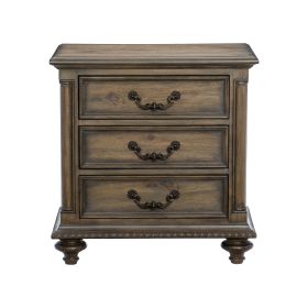 Traditional Vintage Style 1pc Nightstand of 3 Drawers Metal Hardware Weathered Pecan Finish Classic Bedroom Furniture