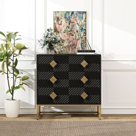 3 Drawer Storage Cabinet,3 Drawer Modern Dresser, Chest of Drawers With Decorative Embossed Pattern Door for Entryway,Living Room,Bed Room