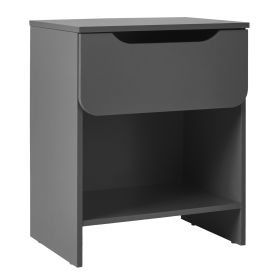 Modern Minimalist 1-Drawer Nightstand with Cubby ��� Dark Grey