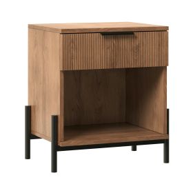 Modern Fluted-Drawer Nightstand with Open Cubby ��� Mocha