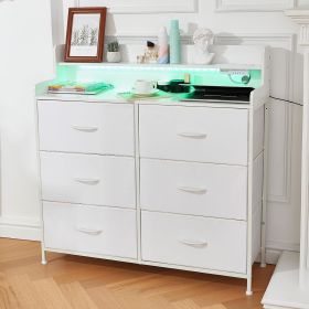 White Dresser for Bedroom,6 Drawer Dresser with Charging Station,Modern Dresser with 6 Drawer,Dressers & Chests of Drawers,White Fabric Dresser