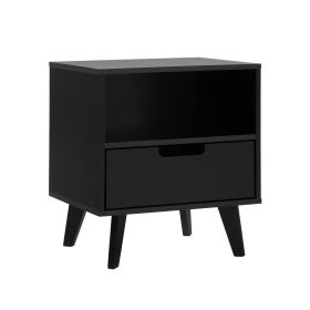 Modern 1-Drawer Nightstand with Open Cubby ��� Black