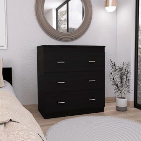 Three Drawer Dresser Litress, Metal Handles, Black Wengue Finish