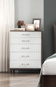 Glamorous White and Cherry Finish 1pc Chest of 6 Drawers Modern Bedroom Furniture with Gold Trim Accent