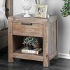 Rustic Weathered Light Oak 1pc Nightstand Black Bar Pull Bedroom Furniture Bedside Table 1-Drawer