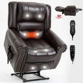 Power Lift Recliner Chair Heat Massage Dual Motor Infinite Position Up to 350 LBS, Faux Leather, Heavy Duty Motion Mechanism with USB Ports, Brown