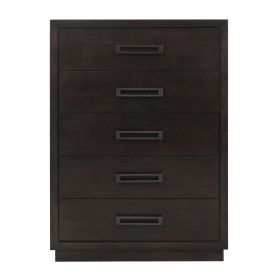 Modern Bedroom Furniture 1pc Chest of 5x Drawers Charcoal Finish Stylish Gunmetal Tone Handles