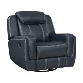 Modern Blue Swivel Glider Reclining Chair, Breathable Faux Leather Upholstery Living Room Furniture 1pc