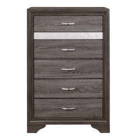 Gray Finish 1pc Chest of Drawers Faux Crystals Pulls Silver Glitter Hidden Drawers Wooden Modern Bedroom Furniture