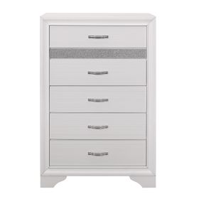 Glamorous White Finish 1pc Chest of Drawers Faux Crystals Pulls Silver Glitter Hidden Drawers Wooden Modern Bedroom Furniture