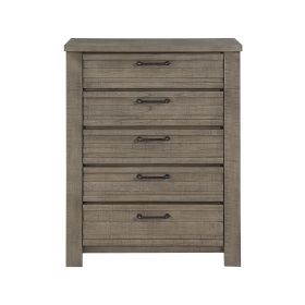 Rustic Gray Finish Bedroom Furniture 1pc Chest of 5 Drawers Planked Framing Wooden Storage Chest