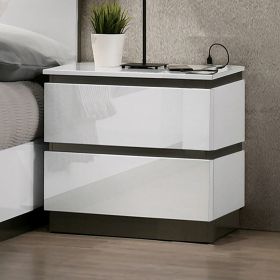 Contemporary 1pc Nightstand White Color High Gloss Finish w/ Metallic Accents Bedside Table w USB Port Bedroom Furniture