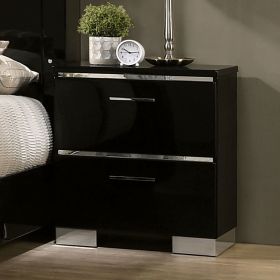 Contemporary 1pc Nightstand Black Color High Gloss Lacquer Coating Chrome Handles and Feet Bedside Table w USB Charger Bedroom Furniture