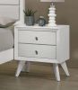 Contemporary White Color 1pc Nightstand Bedroom Furniture Solid wood Wave Texture 2-Drawers Bedside Table Bronze Round Knobs