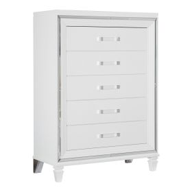 White Metallic Finish Glam Style Storage Chest of 5 Drawers Wooden 1pc Modern Bedroom Furniture Acrylic Hardware