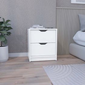 DEPOT E-SHOP Houma Double Drawer Nightstand, Bedside Table, White