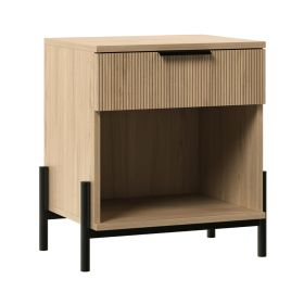 Modern Fluted-Drawer Nightstand with Open Cubby ��� Coastal Oak