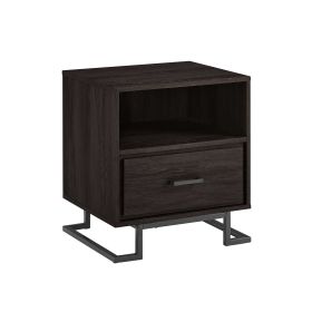 Contemporary Metal and Wood 1-Drawer Nightstand ��� Charcoal