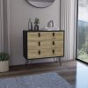 3-Drawer Dresser-organiser, Modern Chest of Drawers with Hairpin Legs and Metal Accents, Black / Macadamia