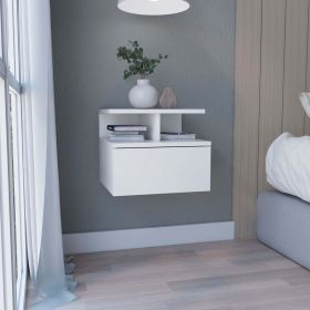 DEPOT E-SHOP Seward Floating Nightstand, Wall Mounted with Single Drawer and 2-Tier Shelf, White