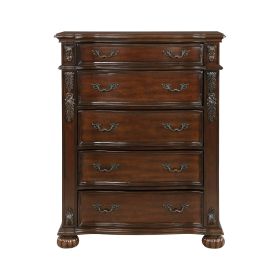 Classic Traditional 1pc Chest of 5 Drawers Cherry Finish Formal Bedroom Furniture Carving Wood Design