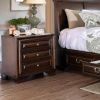 Brown Cherry Solid wood 1pc Nightstand Nickel Round Knob Transitional Style 3-Drawers Nightstand w Under Nightlight