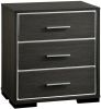 1x Nightstand Solid wood Warm Gray Sleek Modern Lines Chrome Trim Insert Contemporary Bedroom Furniture