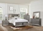 Silver Gray Metallic Finish Glam Style Storage Chest of 5 Drawers Wooden 1pc Modern Bedroom Furniture Acrylic Hardware Beveled Mirror Trim