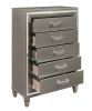 Silver Gray Metallic Finish Glam Style Storage Chest of 5 Drawers Wooden 1pc Modern Bedroom Furniture Acrylic Hardware Beveled Mirror Trim