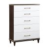 Glamorous White and Cherry Finish 1pc Chest of 6 Drawers Modern Bedroom Furniture with Gold Trim Accent