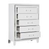 White Metallic Finish Glam Style Storage Chest of 5 Drawers Wooden 1pc Modern Bedroom Furniture Acrylic Hardware