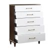 Glamorous White and Cherry Finish 1pc Chest of 6 Drawers Modern Bedroom Furniture with Gold Trim Accent