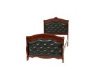 Dark Cherry Twin Size Bed Youth Bedroom Furniture Espresso Faux Leather Headboard Footboard Plywood 1pc Bedframe