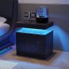 Nightstand LED Bedside Table Cabinet Lights Modern End Side with 2 Drawers for Bedroom (Black Gold)