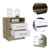 Eter Nightstand; Superior Top; Two Drawers -White / Light Oak