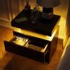 Nightstand LED Bedside Table Cabinet Lights Modern End Side with 2 Drawers for Bedroom (Black)