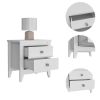 Amara Nightstand; Two Shelves; Four Legs -White