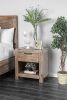 Rustic Weathered Light Oak 1pc Nightstand Black Bar Pull Bedroom Furniture Bedside Table 1-Drawer