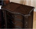 Formal Traditional 1pc Nightstand Only Brown Cherry Solid wood 3-Drawers Intricate Accents Glides Bronze Hanging Pulls Bedroom Furniture