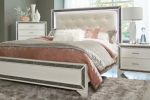 Modern Glam Style Bedroom Furniture Chest of 5x Drawers 1pc Pearl White Finish Faux Crystals Handles