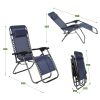 2PC Zero Gravity Patio Adjustable Folding Reclining Chair with Pillow,  Dark Blue