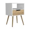 DEPOT E-SHOP Emma Nightstand, Superior Top, Four Legs, One Open Shelf, One Drawer, White / Light Oak