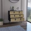 3-Drawer Dresser-organiser, Modern Chest of Drawers with Hairpin Legs and Metal Accents, Black / Macadamia