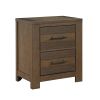 Antique Brown Finish 1pc Nightstand of Two Drawers Bold Look Bedroom Furniture Black Handles